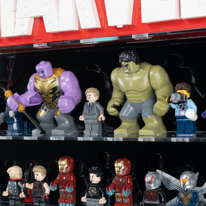 Wandvitrine LEGO® Marvel für 128 Minifiguren & Marvel Logo
